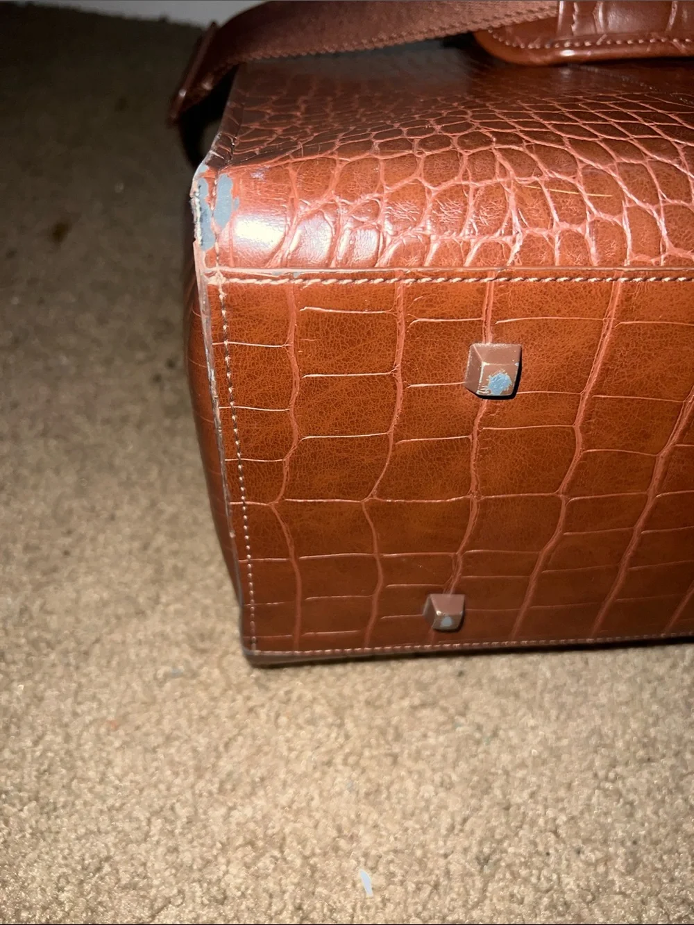 BEIS Croc-Embossed Travel Tote in Brown Leather Finish